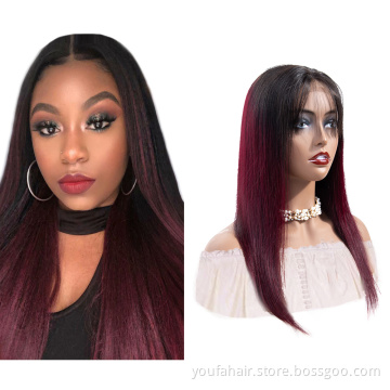 Wholesale Ombre Color Burgundy Red 4x4 Lace Closure Wigs 1b 99J Brazilian Human Virgin Hair HD Lace Front Wig for Black Woman